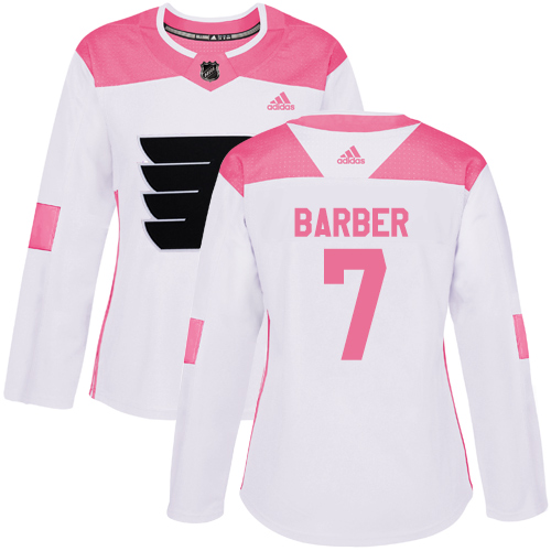 Adidas Flyers #7 Bill Barber White/Pink Authentic Fashion Women's Stitched NHL Jersey